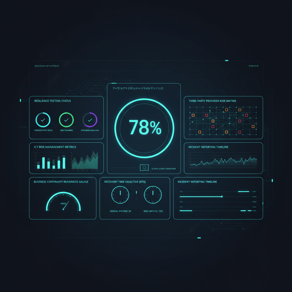 Dashboard de cumplimiento DORA con indicadores de resiliencia operativa